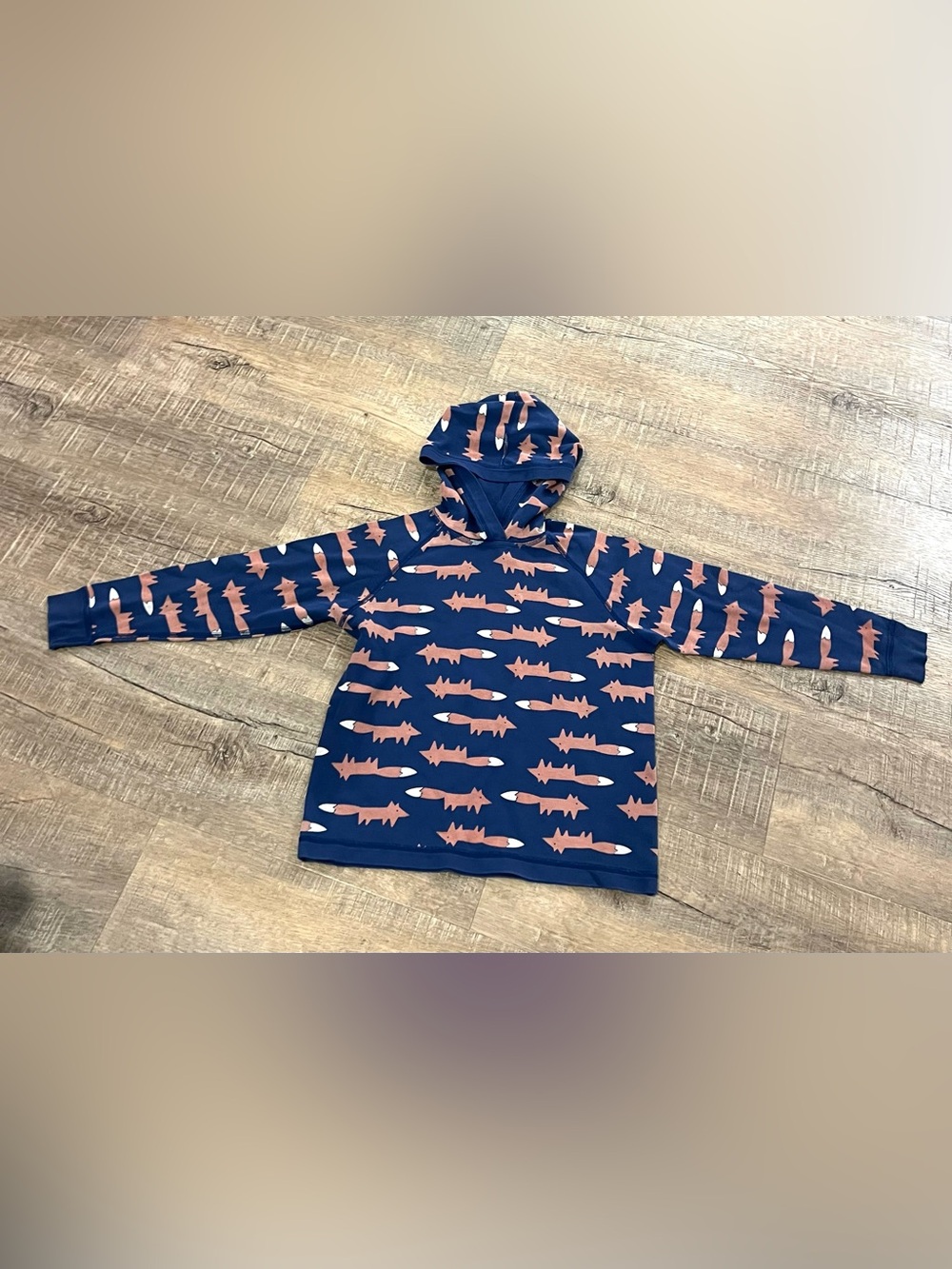 Hanna Andersson 120 6-7 Navy Blue Hoodie shirt wirh fox print boy organic cotton